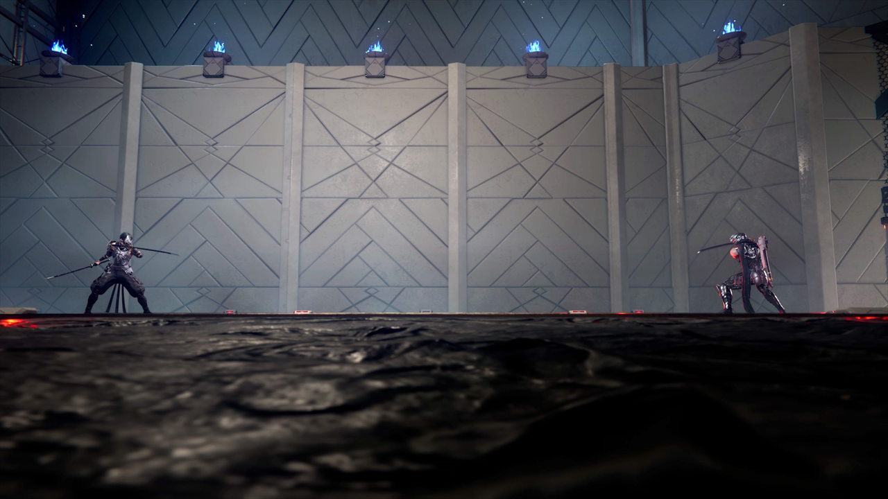 Yakamo and Ryu stand at the ready to face each other in a duel, pitting the original master ninja against the new kid on the block.