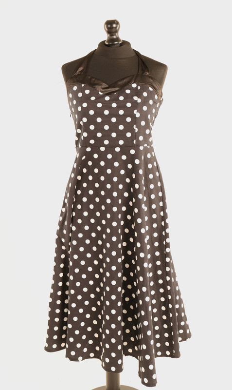 Black Spotty Halterneck Dress - Adult 10