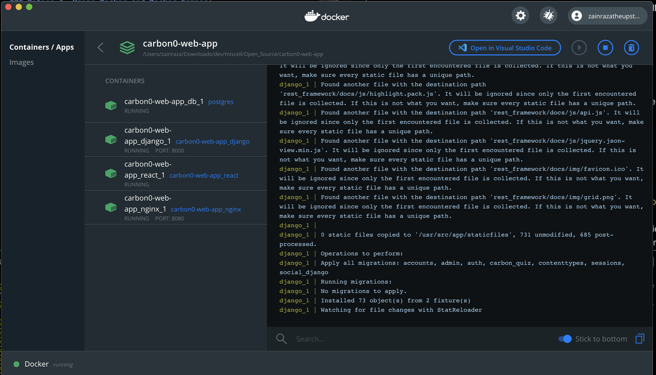 Screenshot from Docker Desktop