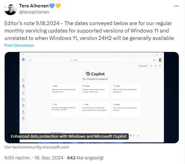 Windows 11 24H2 Release-Datum unbekannt
