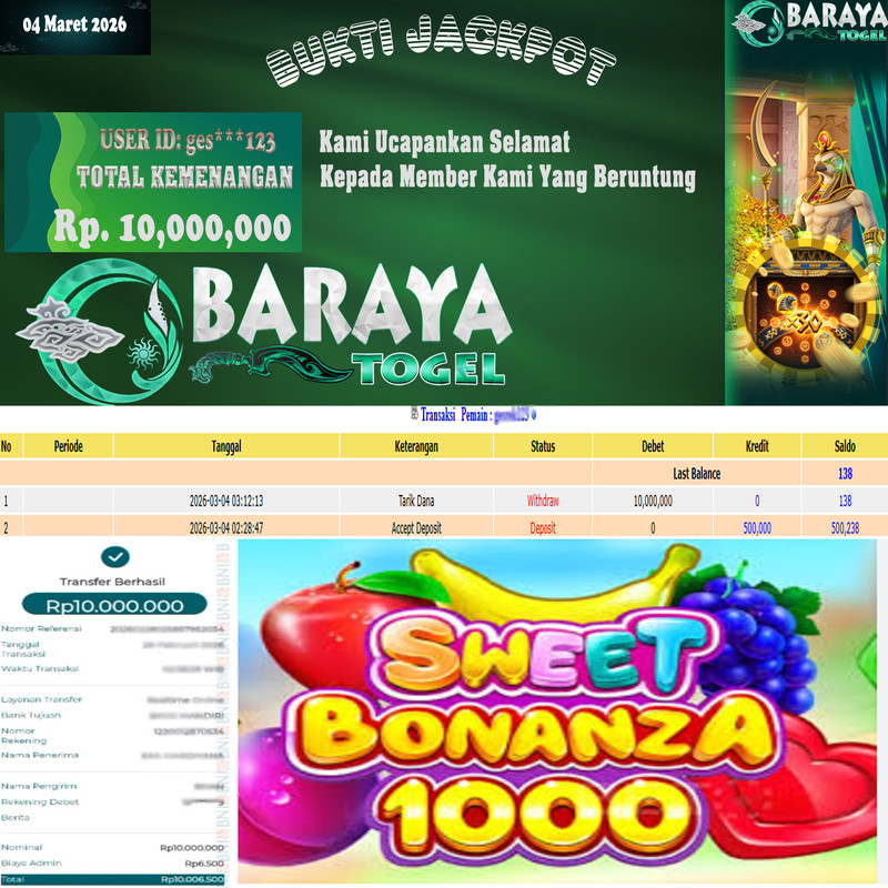 Rp. 10.000.000.- WD LUNAS DI BARAYATOGEL