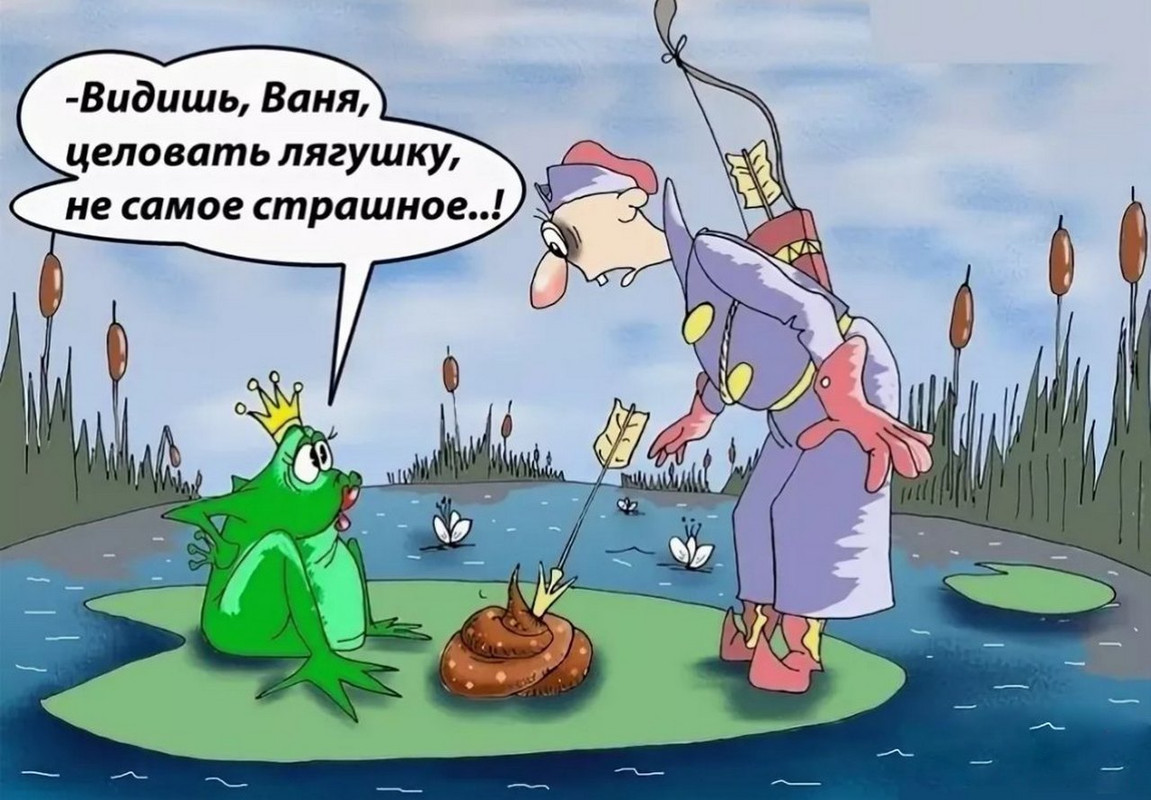 Дурак и лоб. Царевна лягушка прикол. Шутки про царевну лягушку. Карикатуры смешные. Анекдот про царевну лягушку.