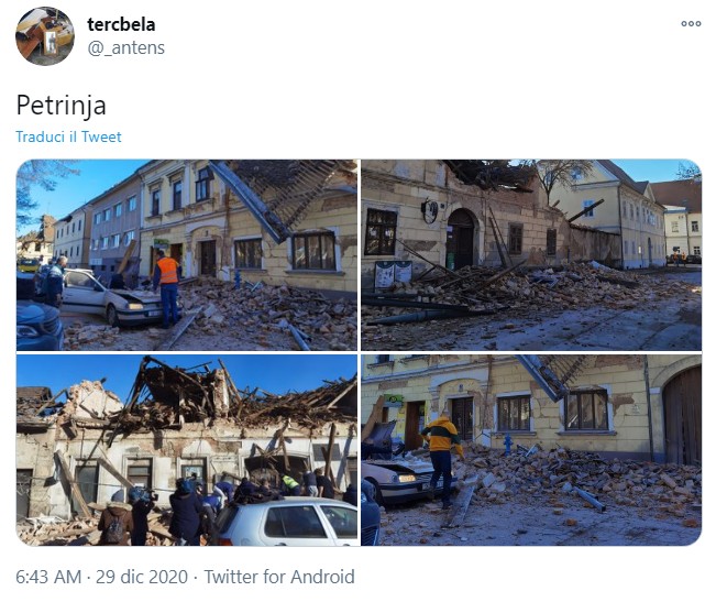 Terremoto Croazia prime immagini Petrinja distrutta.