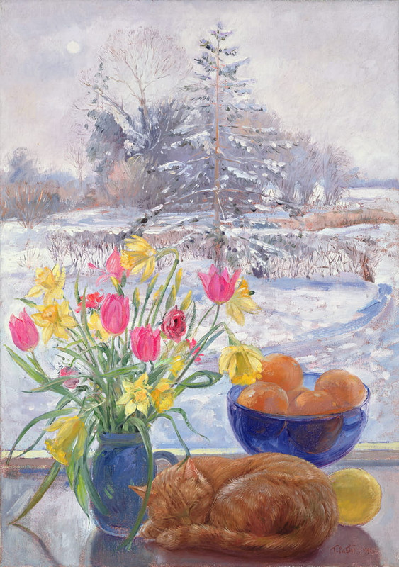 2-Timothy Easton - Curled Cat with Flowers - (MeisterDrucke-245642)