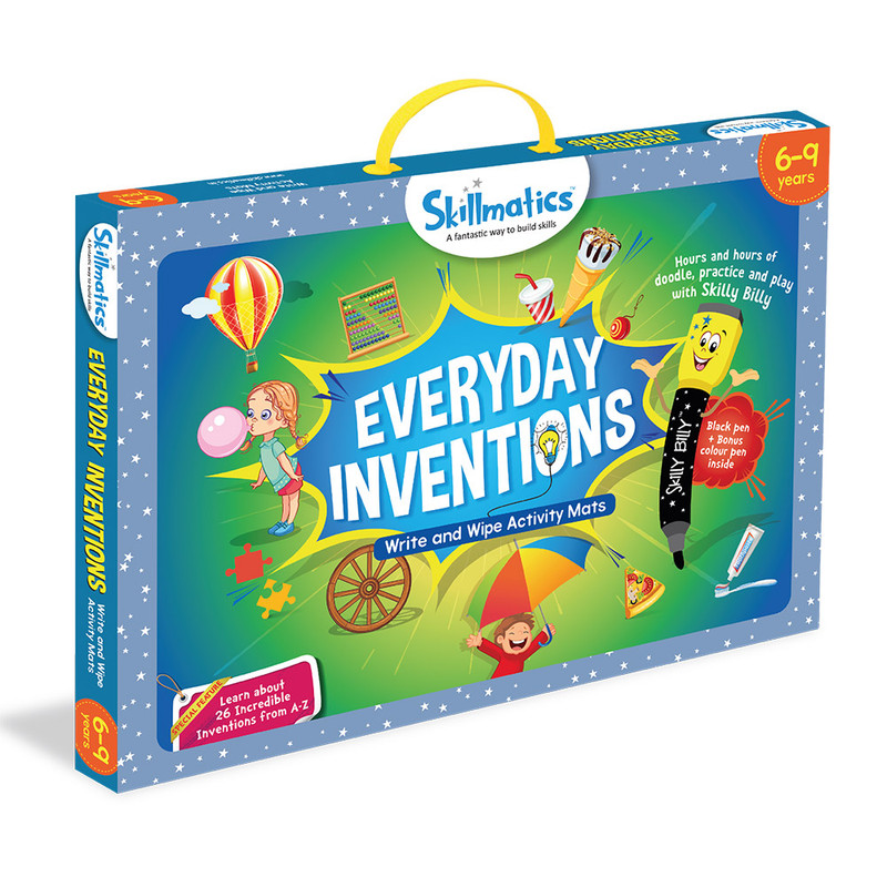 Skillmatics Educational Game : Everyday Inventions | Reusable Activity Mats with 2 Dry Erase Markers | Gifts & Learning Tools for Ages 6-9