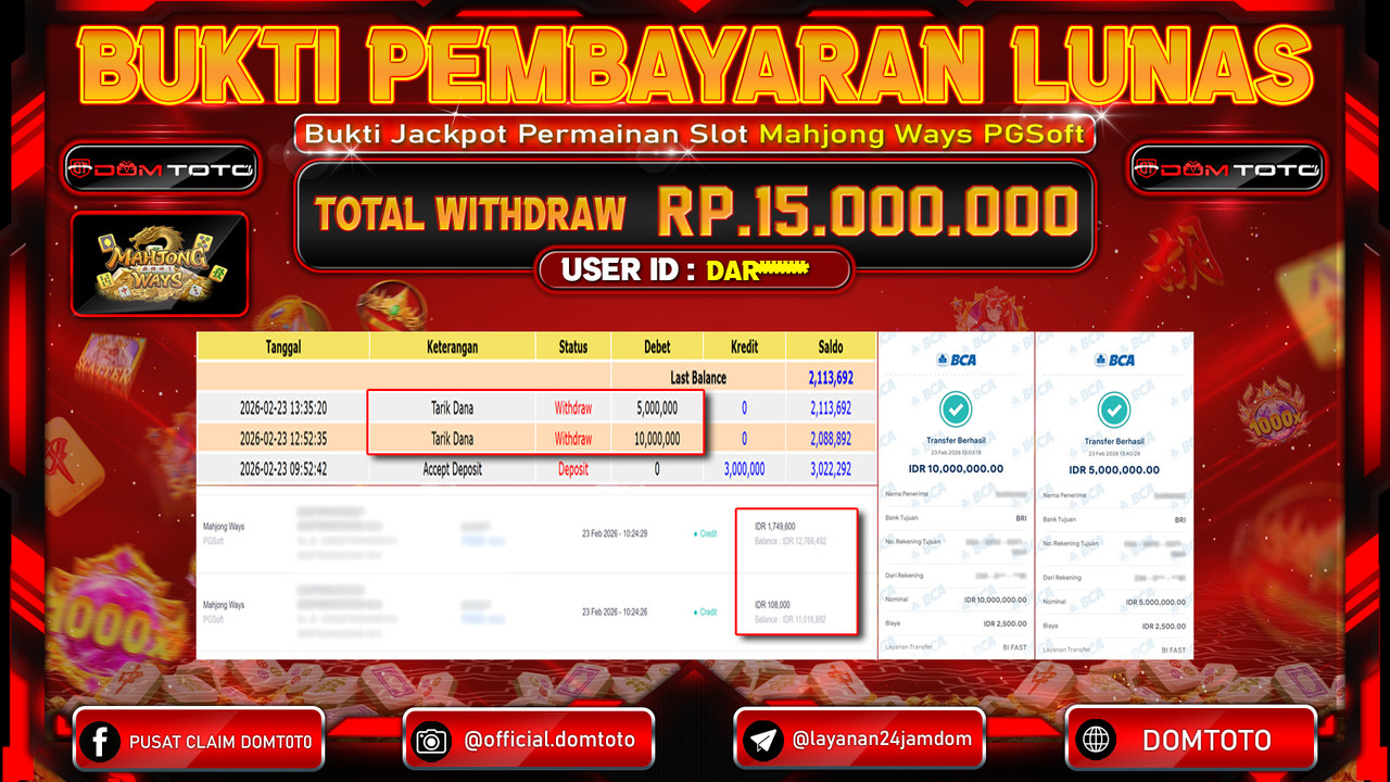 JACKPOT SLOT Mahjong Ways PGSoft 23 FEBRUARI 2026