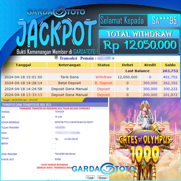 JACKPOT SLOT MAIN DI SLOT GATES OF OLYMPUS 1000 WD Rp 12.050.000,- DIBAYAR LUNAS GARDATOTO MANTAP !