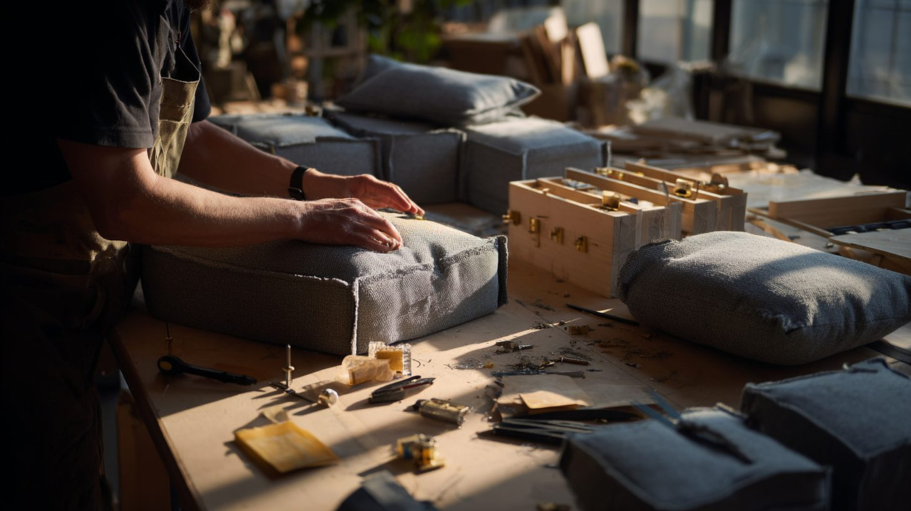 Сборка элементов дивана после перетяжки обивки