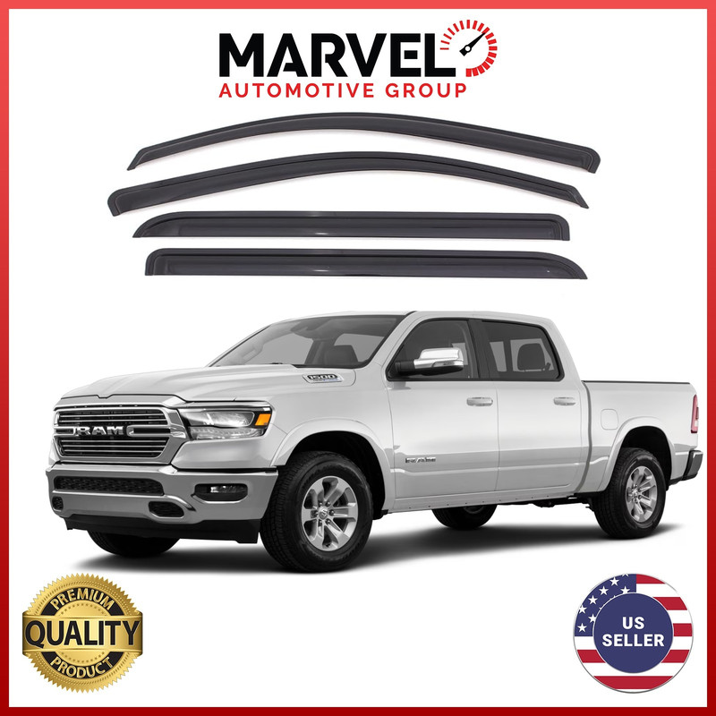 In-Channel Window Visors For RAM 1500/2500 Crew Cab 2019-2024 – Smoked Black, 4-Piece Set