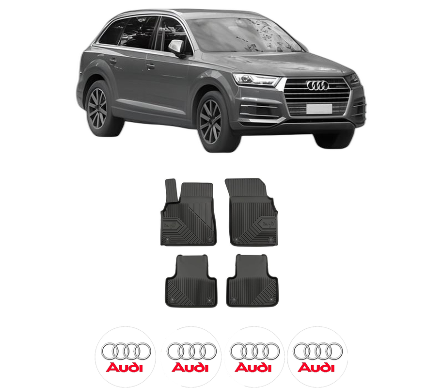 Set covorase presuri AUDI Q7 | 4M din 2005-2010, auto, din cauciuc thermoplastic, 4 Stickere auto cu AUDI