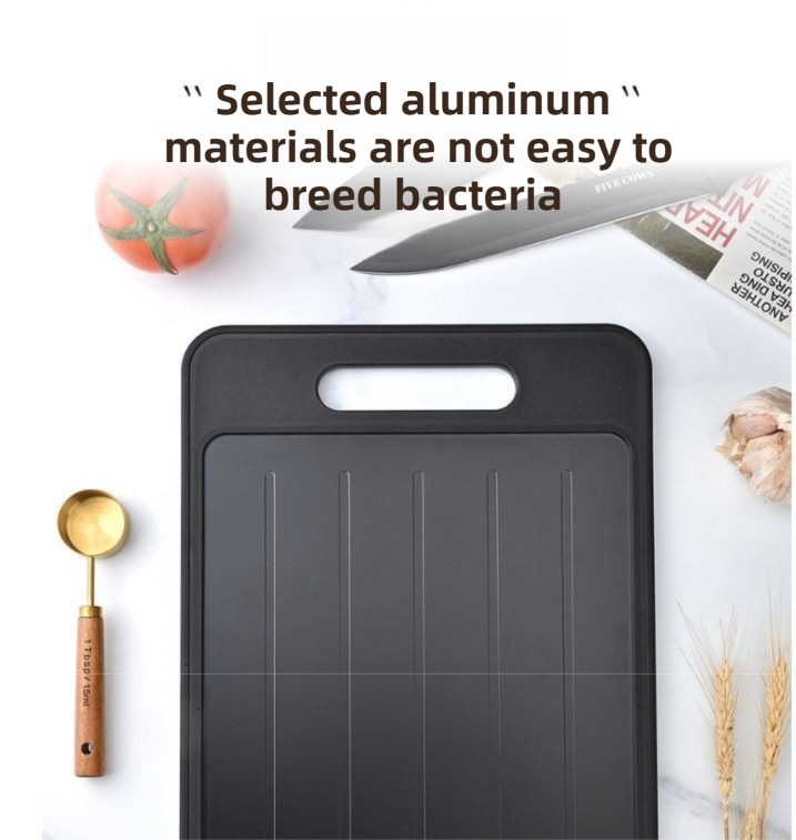 Grey Aluminum Fast Thawing Dual-Sided Cutting Board(31x21CM) - Multifunctional Kitchen Tool with Garlic Grinder and Knife Sharpener