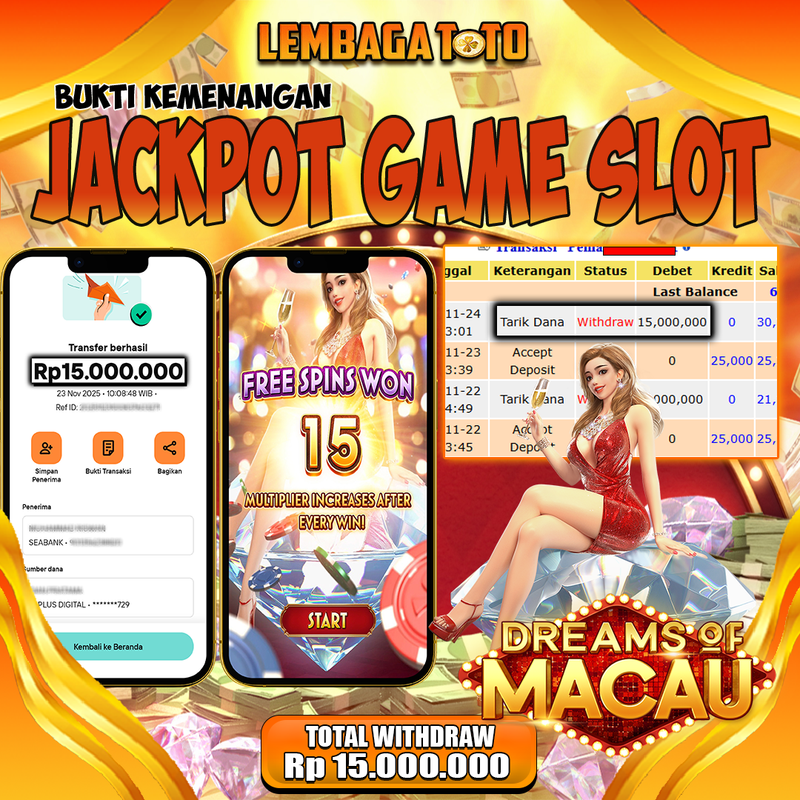 BUKTI JACKPOT 24 NOVEMBER LEMBAGATOTO DREAMS OF MACAU Rp.15.000.000,- LUNAS