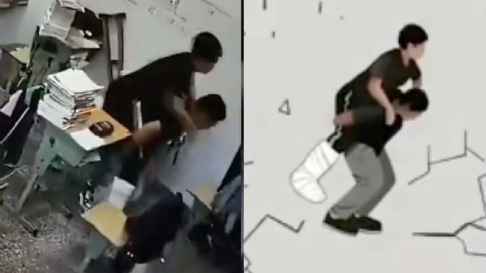 (VIDEO) Héroe sin capa: Joven se 'roba' las redes tras ayudar a su amigo con un yeso durante terremoto