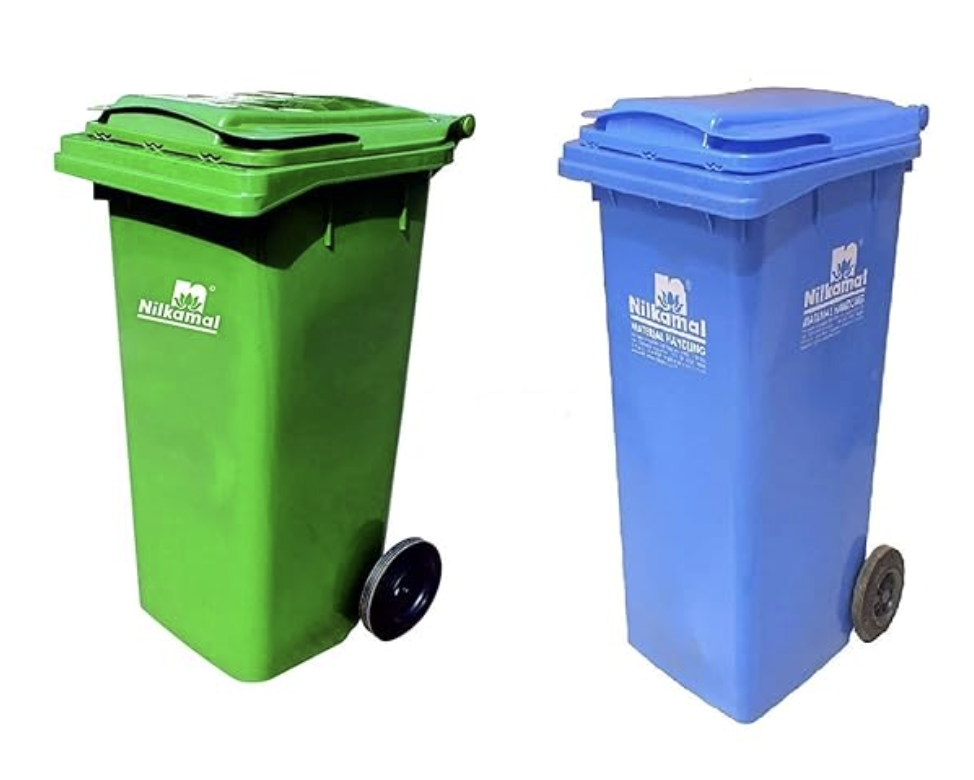 Nilkamal Plastic 120 Ltr Wheel Garbage Manual-Lift Dustbin (Blue/Green)