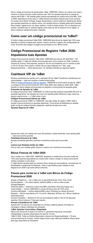 1x Bet Código Promocional Brasil 2026 1XBRO200