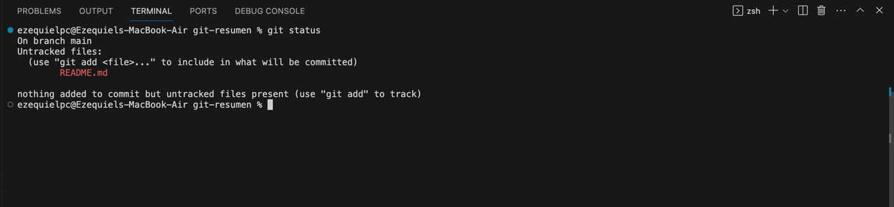 Ejecucion comando git status luego de git commit Git add y Git commit