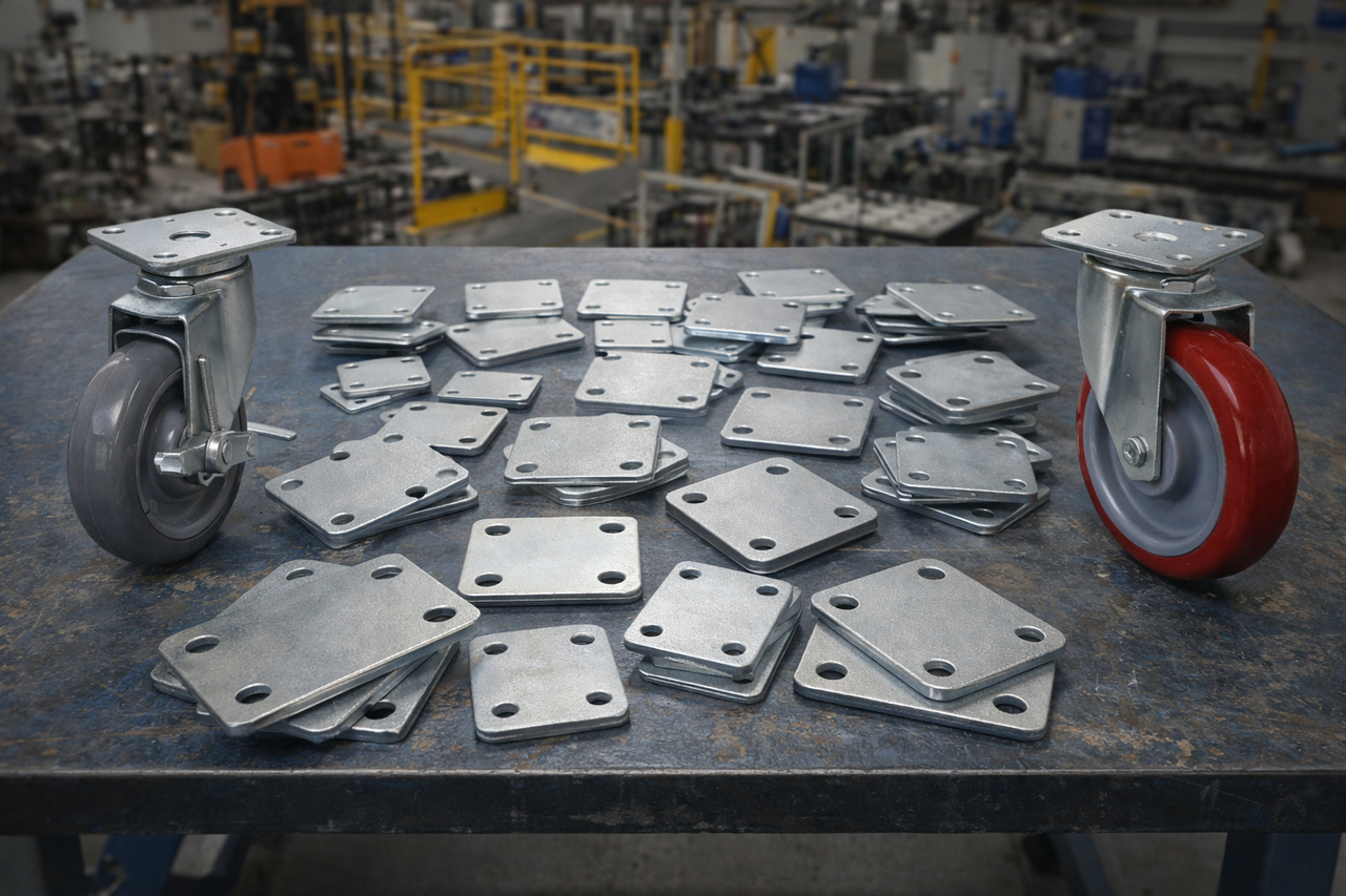 caster mounting plate dimensions visualization
