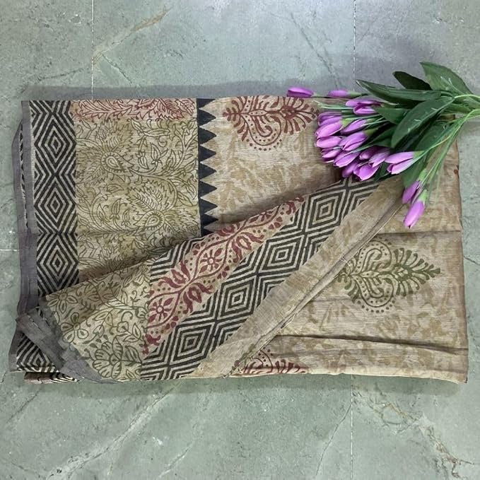 Women's Ready to Wear Chanderi Silk Saree with Traditional Hand Block Print