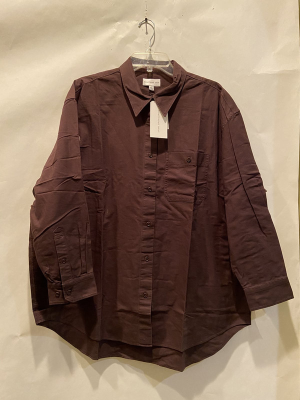 SOMETHING NAVY BROWN CLASSIC BUTTON UP TOP SIZE LARGE LONG SLEEVE