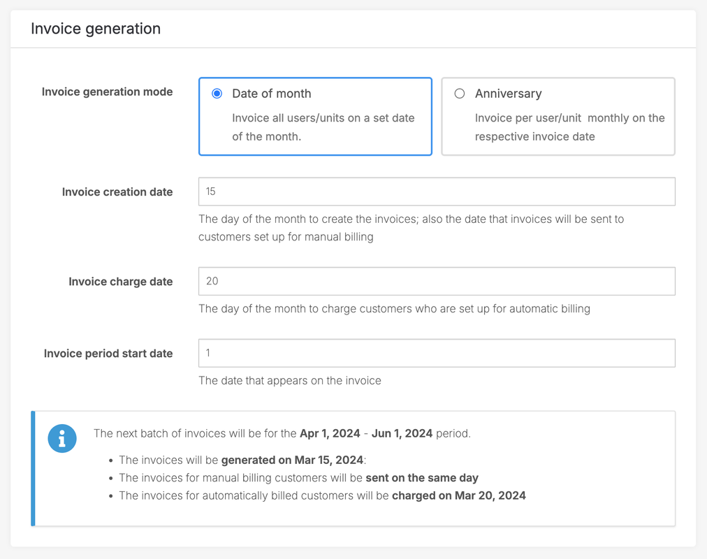 Enhanced billing control with invoice charge date