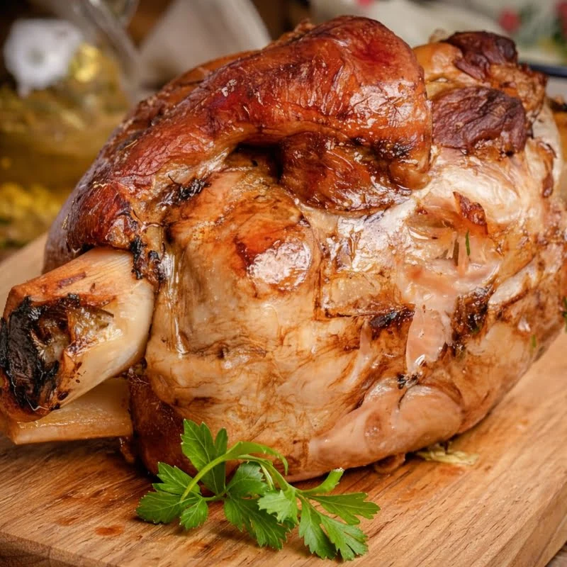 Goldbraune, knusprige Schweinehaxe aus der Heißluftfritteuse – perfekte Schwarte, saftiges Fleisch