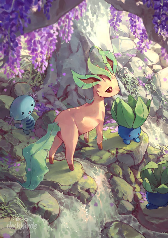 leafeon-wooper-and-oddish-pokemon-drawn-