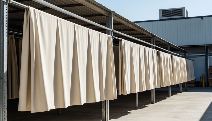 Сушка брезента под навесом