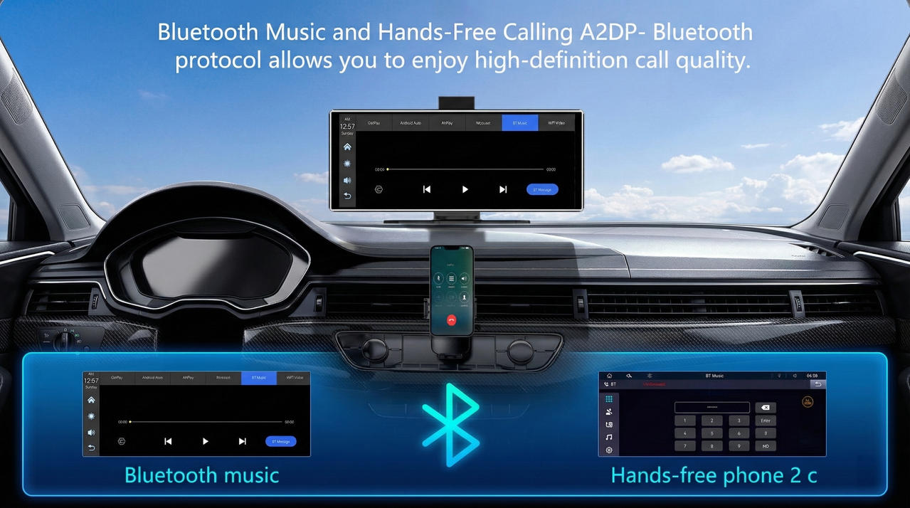 Excitat monitor auto Bluetooth, apeluri handsfree, microfon cu reducere zgomot, conectare telefon pentru condus in siguranta