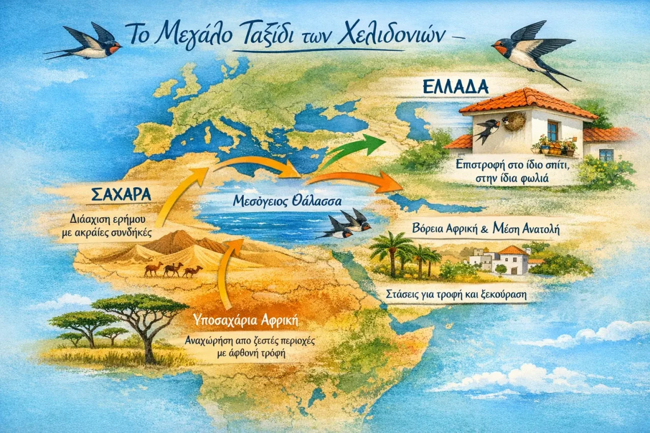 Σχεδιάγραμμα ταξιδιού χελιδονιών