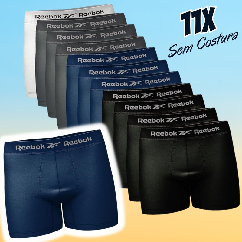 Kit 11 Cuecas Boxer Reebok Masculinas Microfibra Adulto Box Sem Costura