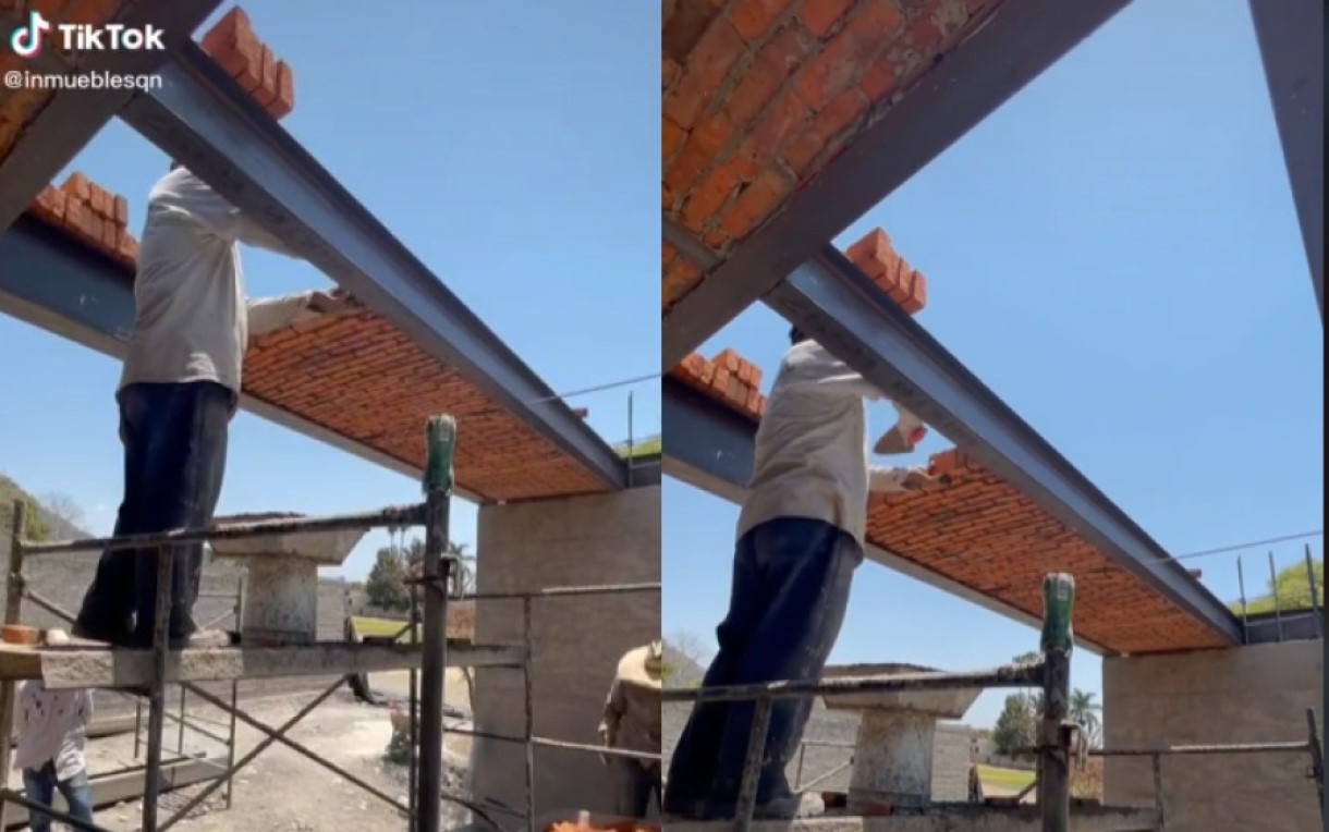 Albañiles desafían la gravedad con techo flotante