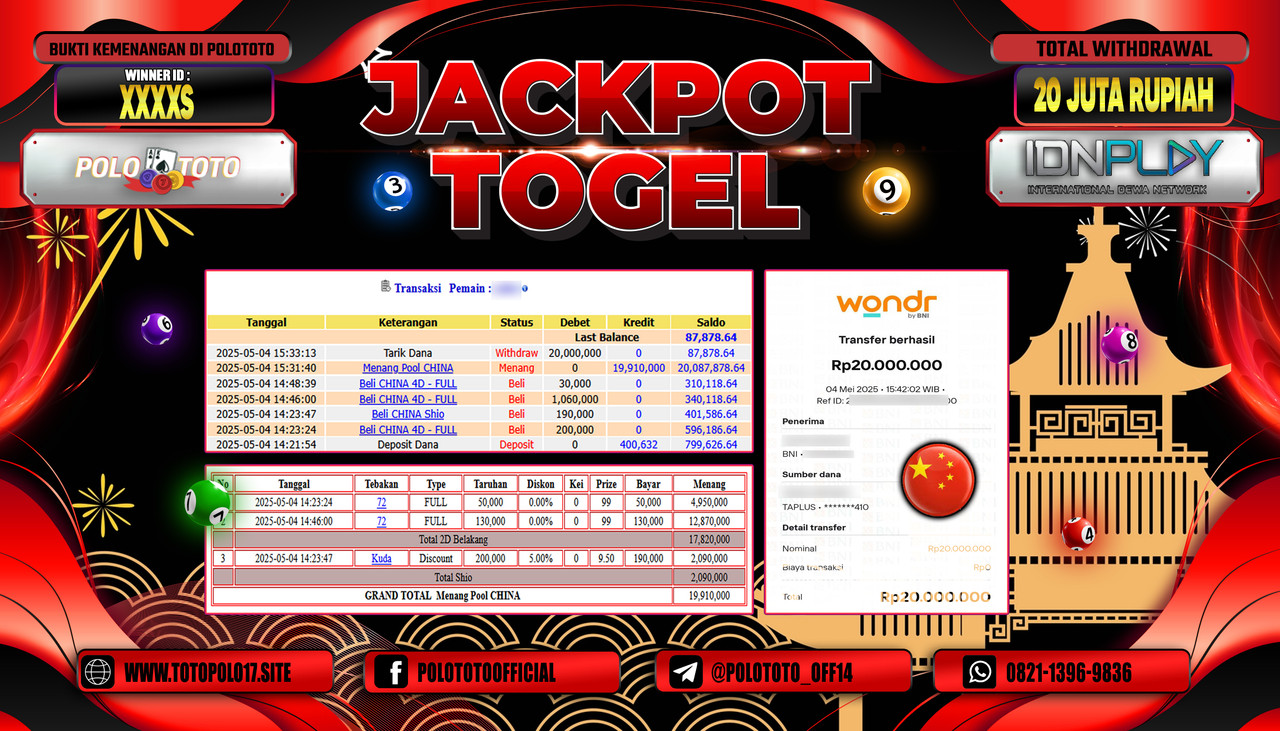 POLOTOTO JACKPOT TOGEL CHINA POOLS Rp.20.000.000,-