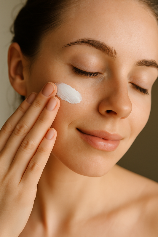 Auftragen von Sonnencreme im Gesicht