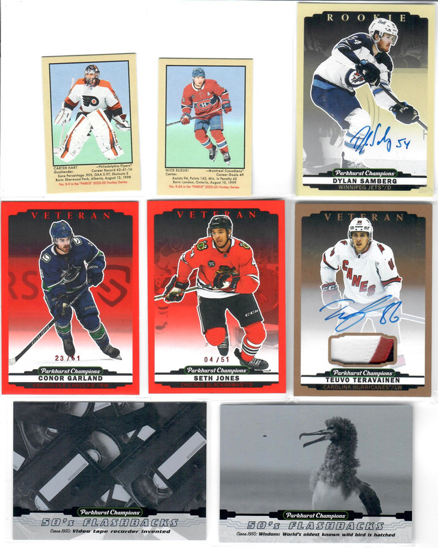 2022-23 Parkhurst Teuvo Teravainen Patch auto #d to 25, Hart and Suzuki minis are Parkies 5, Seth Jo