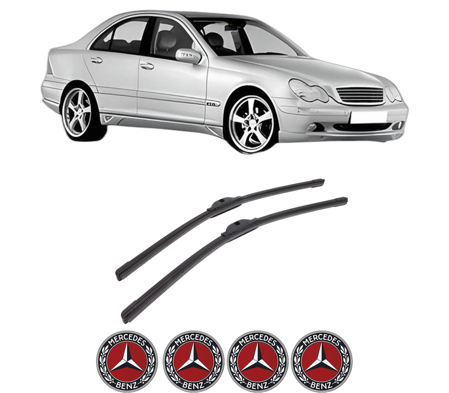 Set stergatoare auto MERCEDES-BENZ C-CLASS (W203) din 2000-2007, pentru parbriz auto, 2 bucati, Bosch Aerotwin, din cauciuc siliconat rezistent, 4 Stickere Auto MERCEDES-BENZ