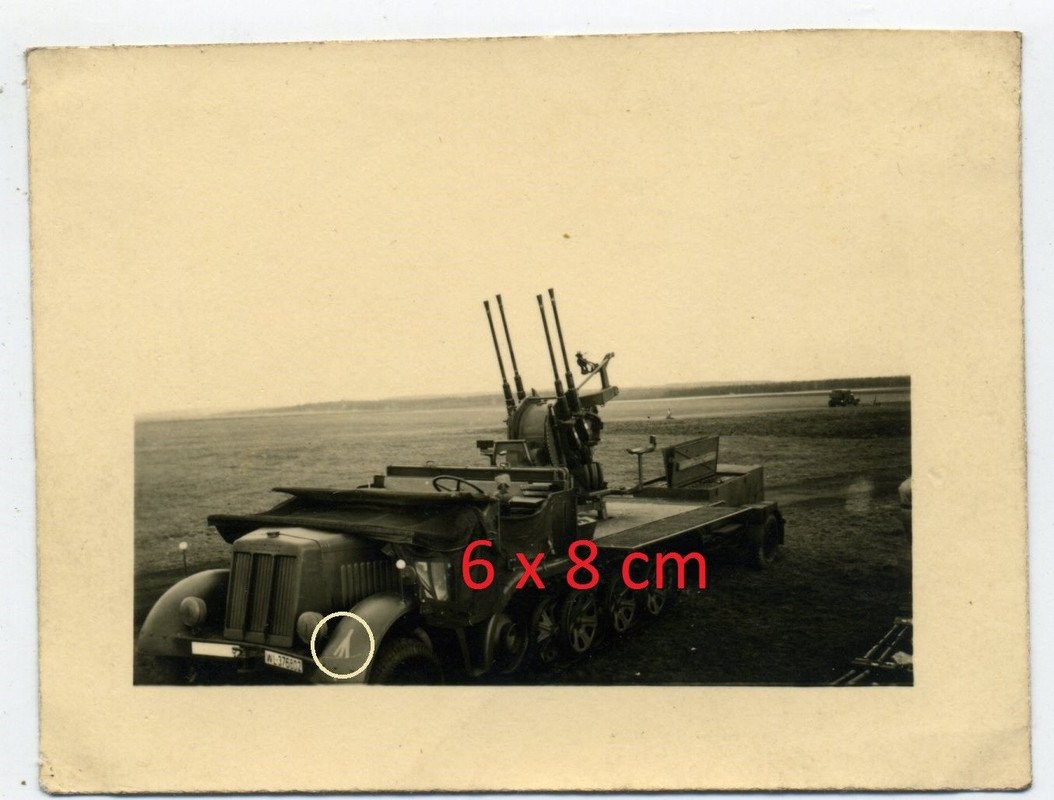 Fotos SdKfz Halbkette 8t mit 2cm Flak Vierling Wappen Rune Anhänger im Gelände1