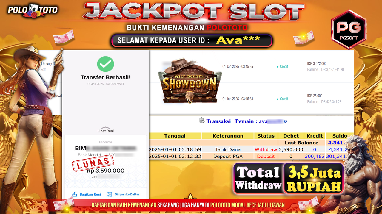 POLOTOTO JACKPOT SLOT WILD BOUNTY SHOWDOWN Rp.3,590.000,-