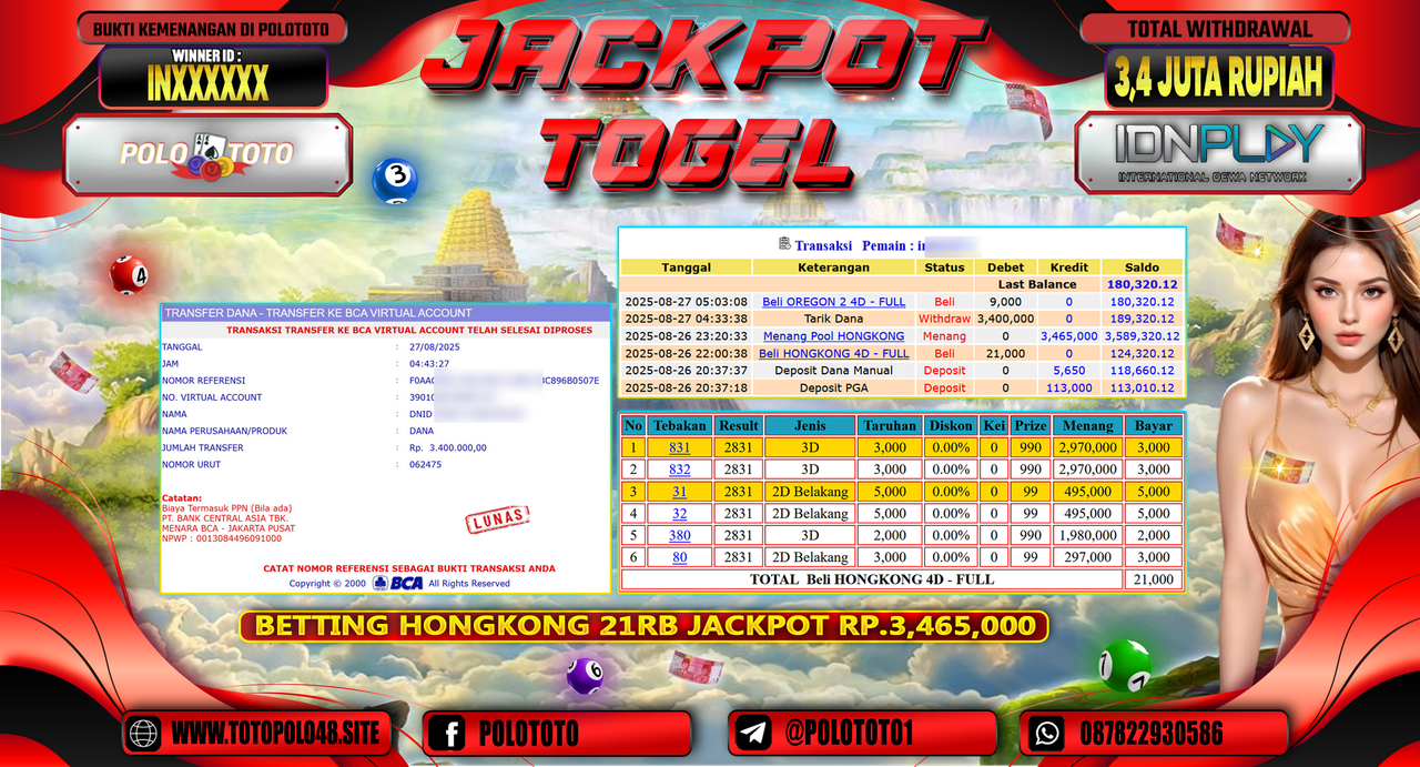 POLOTOTO JACKPOT TOGEL HONGKONG LOTTO Rp.3.400.000,-