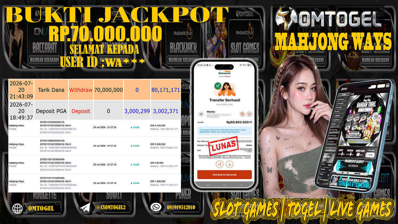 OMTOGEL JACKPOT PG SOFT MAHJONG WAYS  Rp,70,000,000,- DIBAYAR LUNAS