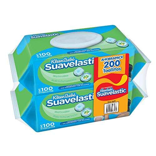 Kleenbebé Suavelastic Toallitas Húmedas para Bebé, Paquete con 200 piezas (2 paquetes de 100 toallitas c/u)