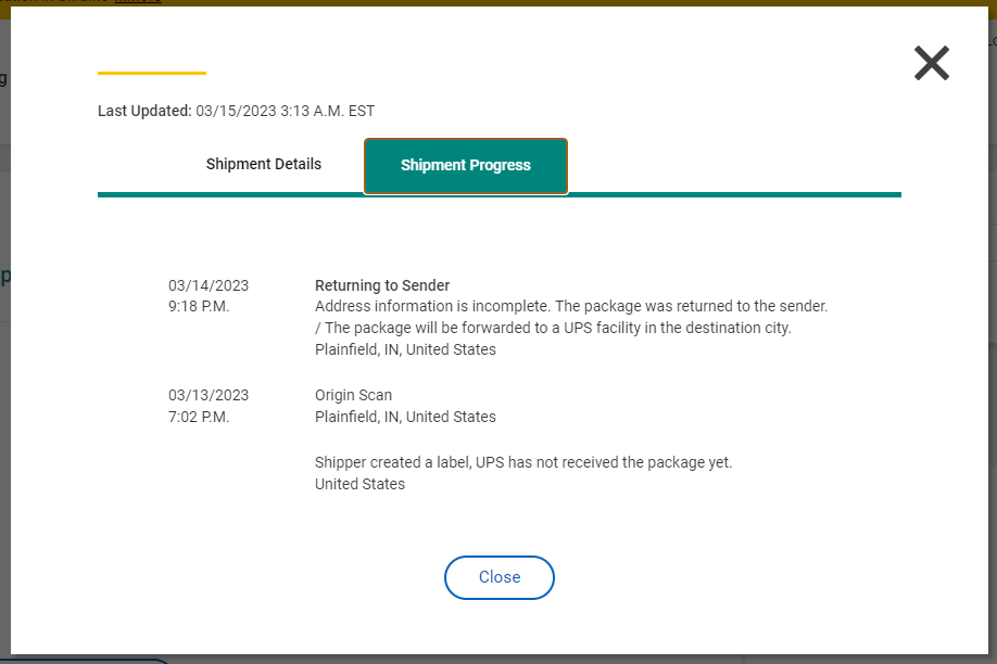 Return to sender, forwarded to UPS facility in the destination city? r/UPS