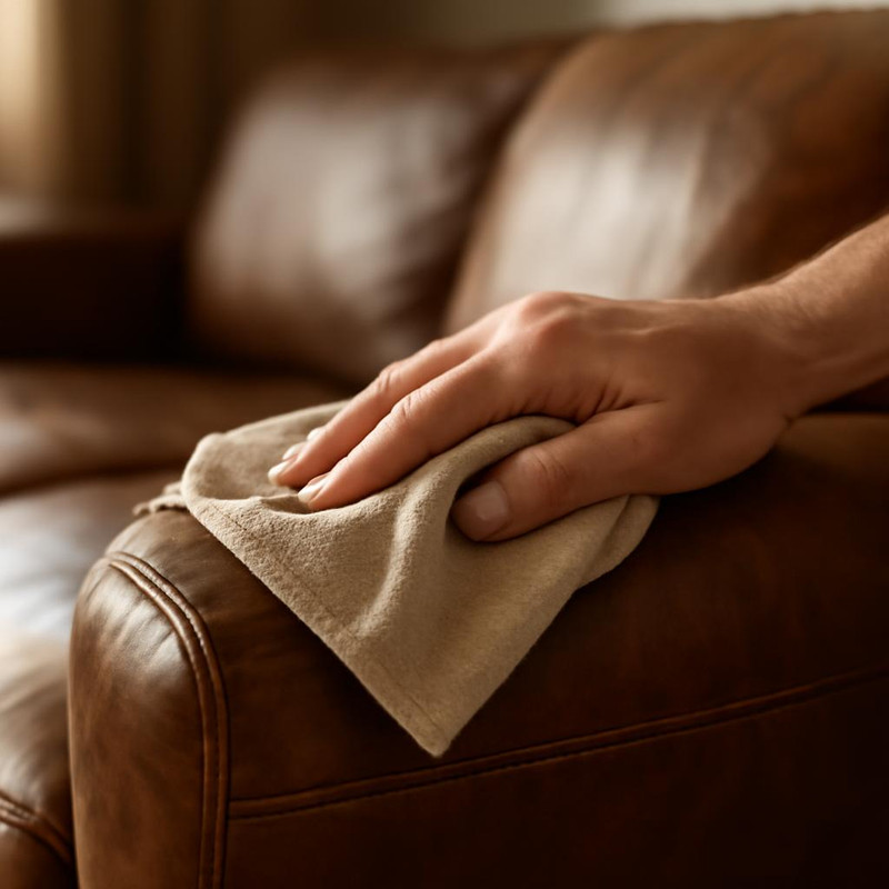 Чистка кожаной обивки дивана мягкой тканью