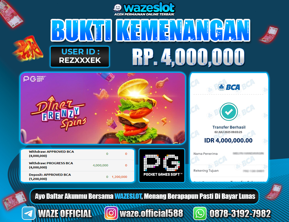 BUKTI KEMENANGAN 2 JULI 2025 DI GAME DINER FRENZY SPINS