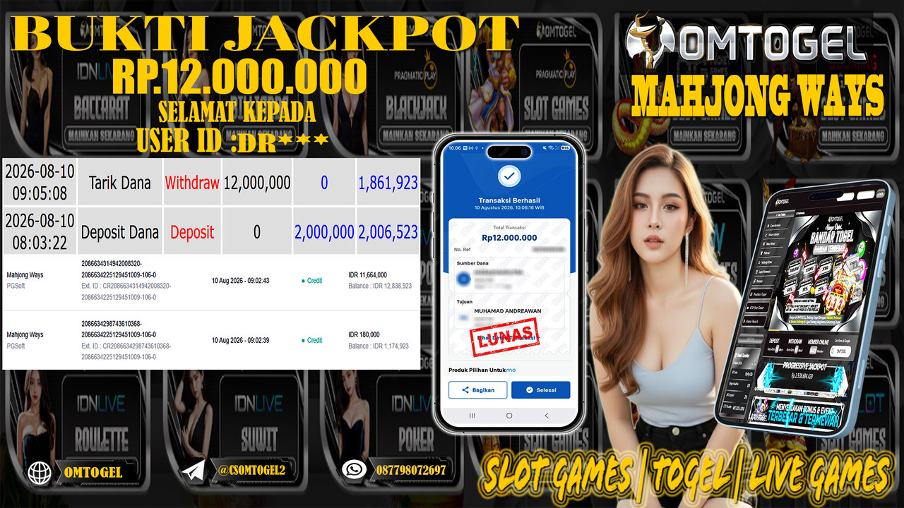OMTOGEL JACKPOT PG SOFT MAHJONG WAYS  Rp,12,000,000,- DIBAYAR LUNAS