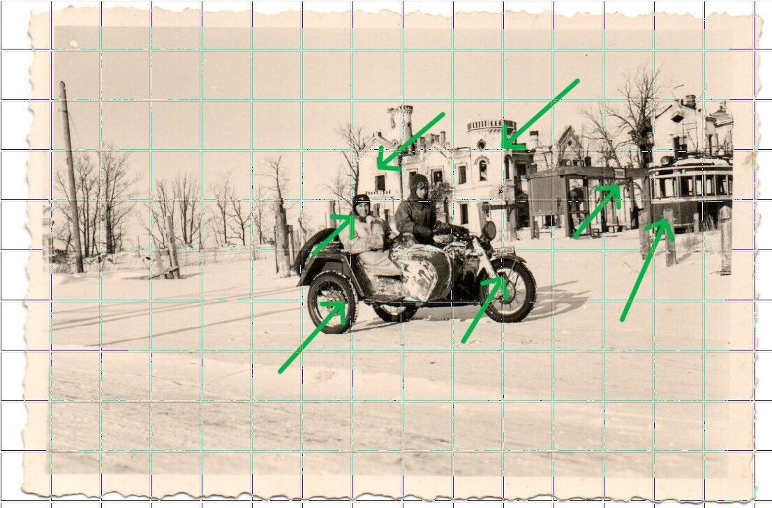 Foto Beute Motorrad   Straßenbahn-Wagen Endstation Leningrad ca. Januar 1942