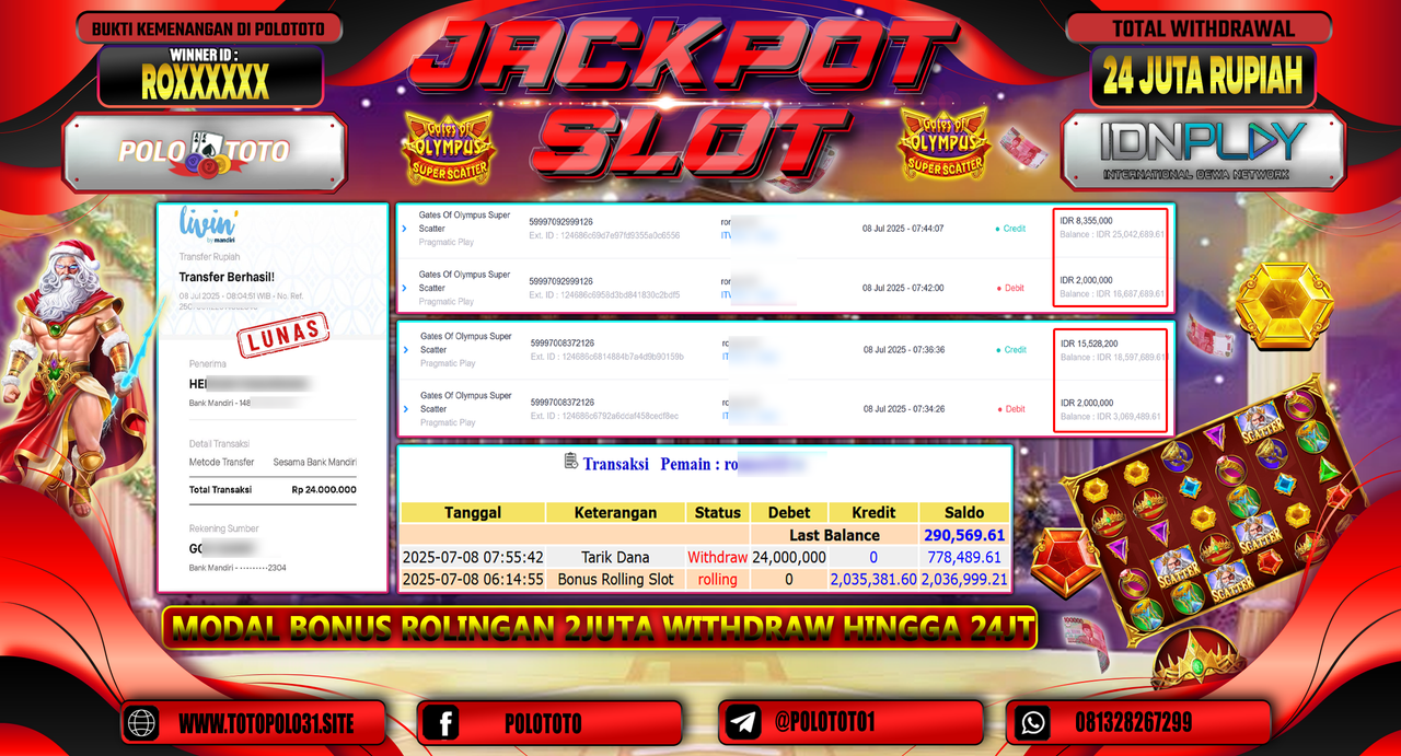 POLOTOTO JACKPOT SLOT GATES OF OLYMPUS SUPER SCATTER Rp.24.000.000,-