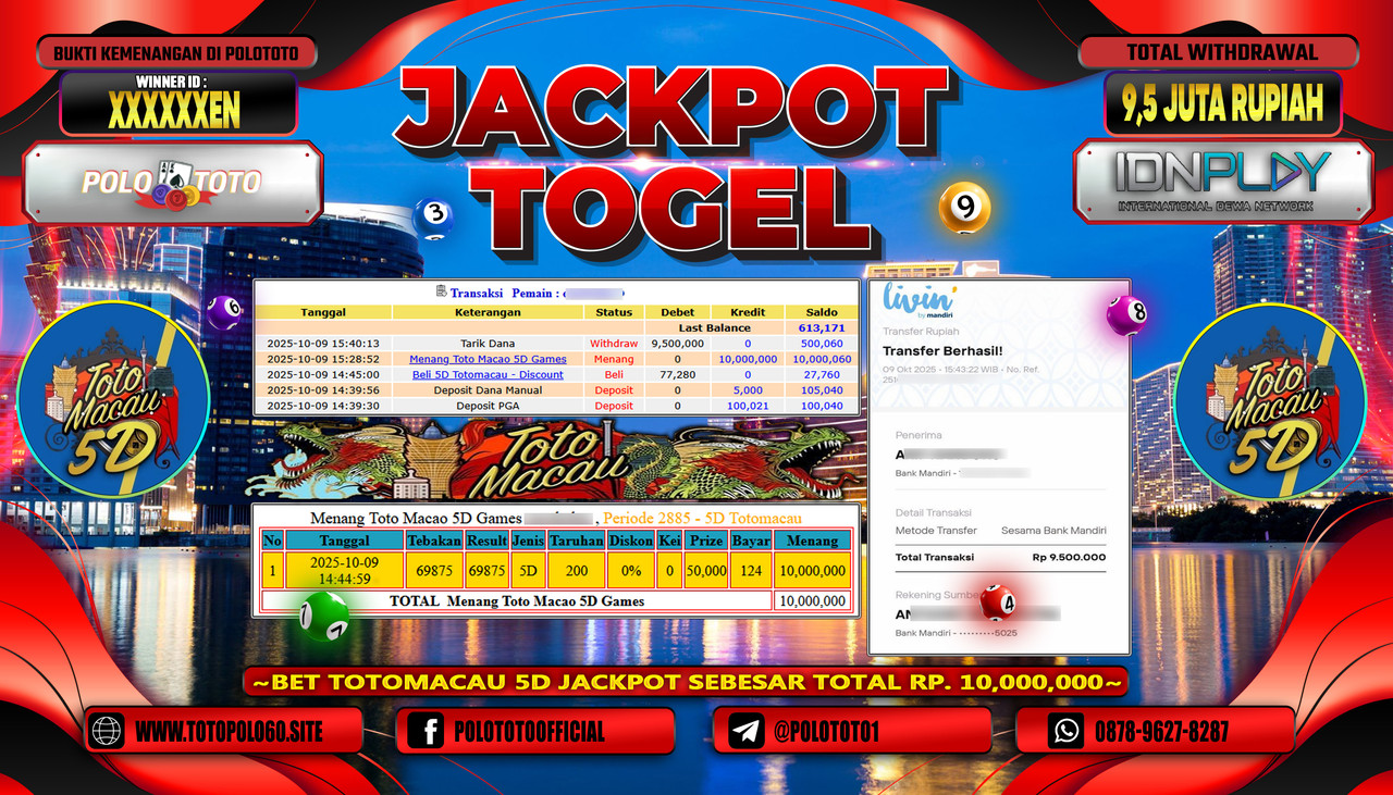 POLOTOTO JACKPOT TOGEL MENANG TOTO MACAU Rp.9.500.000,- LUNAS