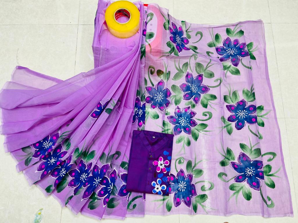 Hand Print Sharee Panjabi Couple Set