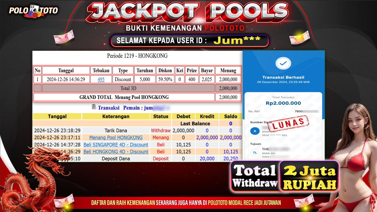 POLOTOTO JACKPOT TOGEL PASARAN HONGKONG Rp.2,000.000,-