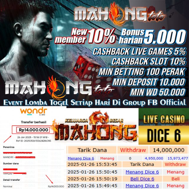 SELAMAT KEPADA ID XXXX JACKPOT PERMAINAN live casino DICE 6 DI WEB MAHONGTOTO